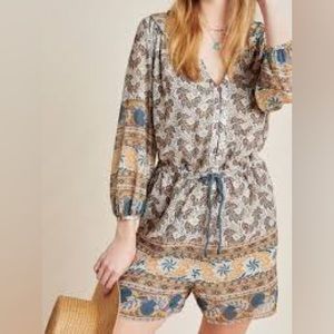 Anthropologie Tiny Poppy Romper bohemian print drawstring waist size large